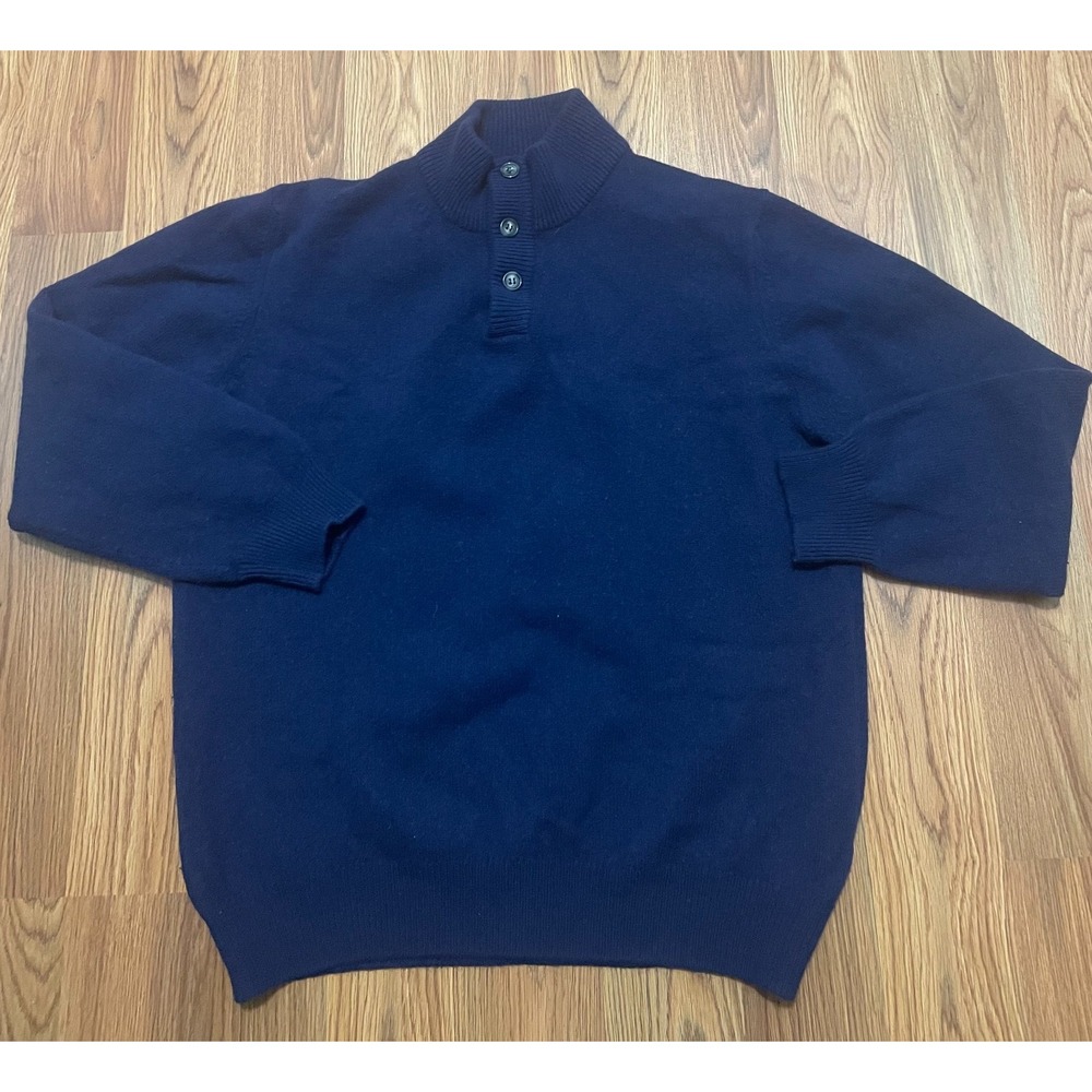 Ledbury Sweater Mens XL Navy 100% Superfine Wool Made Italy Button Mock Neck